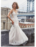 Beaded Ivory Floral Lace Tulle Open Back Wedding Dress